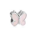 Detailed macro view of a 316L stainless steel butterfly charm with pink enamel for bracelets - Pink Enamel Butterfly Style (NO.3)