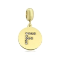 Polished gold circular pendant with a diamond-studded letter F and a glossy finish - Letter F
