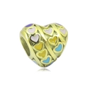 Macro detail of a heart-shaped golden enamel bead with colorful tiny hearts for DIY bracelets - Gold - Colorful Enamel Heart (NO.4)