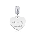Silver heart charm bead with Family engraving and four clear zircons for bracelets - Heart White Micro Stone Engraved Family (NO.4)