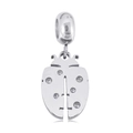 Marienkäfer-Anhänger aus poliertem Silber mit Zirkonia-Steinen und großer Öse für DIY - Weißes Marienkäfermuster (NO.9)