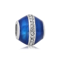 Stainless steel large hole charm with blue enamel and sparkling crystal stones - Deep Blue Enamel With Rhinestone Style (NO.6)