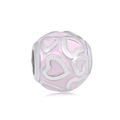Macro detail of 316L stainless steel charm bead with pink enamel hearts - Pink Hollow Heart Style (NO.2)