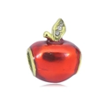 Ciondolo mela rossa placcato oro 18k con smalto e foglie di zirconi per gioielli DIY - Stile Mela Smaltata Rosso (NO.8)