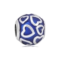 Blue enamel heart charm bead with silver hollow pattern for DIY bracelets - Deep Blue Heart Style (NO.1)