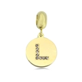 Golden round pendant with sparkling rhinestone letter L on a polished metal surface - Letter L