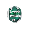 Detail view of green enamel 316L stainless steel bead with Happy Birthday engraving - Green Happy Birthday Pattern Style (NO.7)
