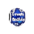 Detailed blue enamel bead with Happy Birthday engraving and stars for charm bracelets - Blue Happy Birthday Lettering Style (NO.8)