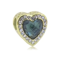 Close-up of gold-plated heart charm with green center stone and white crystals - Green Heart Rhinestone Style (NO.4)