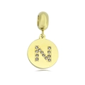 Polished golden letter N pendant with sparkling crystal rhinestones on white background - Letter N