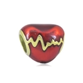 Detailed macro view of heart-shaped red enamel charm with golden pulse wave for DIY bracelets - Red Heartbeat Style (NO.1)