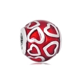 Red enamel 316L stainless steel charm bead with hollow heart patterns for DIY bracelets - Red Heart Outline Style (NO.3)