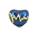 Detailed view of deep blue heart charm with 18k gold-plated pulse pattern and enamel - Blue Heartbeat Style (NO.2)
