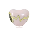Macro detail of heart-shaped pink enamel bead with golden finish for DIY jewelry - Pink Heartbeat Style (NO.3)