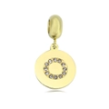 Elegant gold titanium pendant with circular crystal studs and polished hanging ring - Letter O