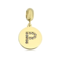 Golden round pendant featuring sparkling rhinestone-encrusted letter P with a large bead bail - Letter P