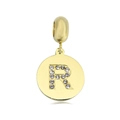 Golden pendant with letter R featuring sparkling crystal rhinestones and wide bail - Letter R