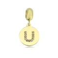 Golden round pendant with letter U design featuring sparkling rhinestones on white surface - Letter U