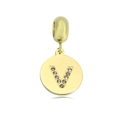 Elegant gold pendant with letter V featuring sparkling rhinestones and round metallic finish - Letter V