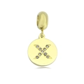 Gold plated stainless steel round pendant featuring crystal encrusted letter X - Letter X