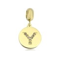 Polished gold plated letter Y pendant with sparkling pavé crystals and round charm - Letter Y