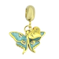Goldener Schmetterling Anhänger mit blauer Emaille und Herzanhänger mit Free Gravur - Schmetterling / Gold