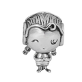 Detailed view of silver cartoon girl charm with twin tails and blinking eye expression - Cartoon Girl (30)