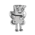 Detailed view of silver robot charm with heart and flower motifs for charm bracelets - Winged Robot (28)