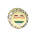 Detailed macro view of heart rainbow charm with gold plating and sparkling zircon stones - Gold Rainbow Heart Rhinestone Border Style (25)