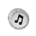 Detailed close-up of a silver music note pendant charm with white zircons around the edge - Silver Black Double Music Note Style (26)