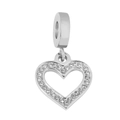 Polished silver heart charm pendant with sparkling cubic zirconia crystals for bracelet - Pave Inner Heart (38)
