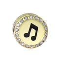 Macro detail of gold-plated music note charm with black enamel and zircon halo setting - Gold Black Eighth Note Style (27)
