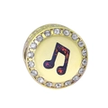 Macro detail of round golden charm with sparkling musical note and micro-pave crystals - Gold Purple Glitter Music Note Style (29)
