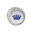 Macro shot of silver charm bead with blue crown design and cubic zirconia pavé border - Silver Blue Glitter Crown Style (30)