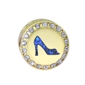 Close-up of heart charm with blue glitter high heel and sparkling white crystals - Gold Blue High Heels Style (35)