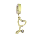 Colgante estetoscopio de corazón dorado con circonitas para pulseras DIY - 17