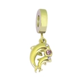 Colgante de delfín dorado con gema rosa y cristales blancos para pulsera DIY - 11