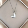 Elegant stainless steel heart pendant necklace with white mother of pearl on champagne silk - Silver