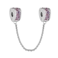 Detail shot of heart-shaped safety chain charms with pink and purple zircon stones - Silver Heart Pink Purple Rhinestone (4)