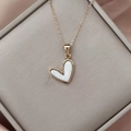 Elegant rose gold heart pendant necklace with white mother of pearl on a silk background - Gold Ivory White