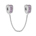 Detail of silver safety chain with heart charms and purple cubic zirconia crystals - Silver Heart Purple Rhinestone (3)