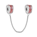 Detail of silver heart safety chain charm with pavé-set red round cubic zirconia stones - Silver Heart Red Rhinestone (2)