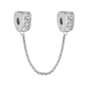 Detailed view of stainless steel safety chain with镂空 heart charms and zircons - Silver Hollow Heart Clear Rhinestone (1)