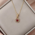 Collana lussuosa in acciaio inossidabile con ciondolo in zircone rosso quadrato e diamanti - Rosso scuro