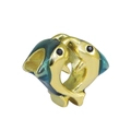 Goldene Doppelfisch-Perle mit türkisem Emaille und blauen Augen für Armbänder - Stil 2