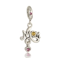 Detailed S925 sterling silver Mom charm with heart pendant and colorful zircons - Mom Alphabet Heart Pendant (S287)
