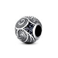 S925 Sterling Silber Perle mit Spiralrebenmuster und blauen Zirkonia Steinen - Vintage Spirale Wolke Strass Perle (17 ZZ0006-A)