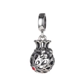 925 sterling silver hollow fortune bag charm with red crystal accent for DIY bracelets - 5 S394