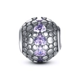 Charme en argent S925 avec pierres de coeur violettes et texture de points en relief - Style Relief Pierre Cœur Violette (9 ZZ0052)