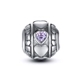 Perle charm en argent sterling avec zircon coeur violet et motifs de coeurs - Style Pierre Cœur Rouge Pourpre (10 ZZ0053)